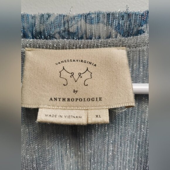 Anthropologie Vanessa Virginia Floral Tank Top Metallic Blue Womens Size XL - Picture 5 of 10